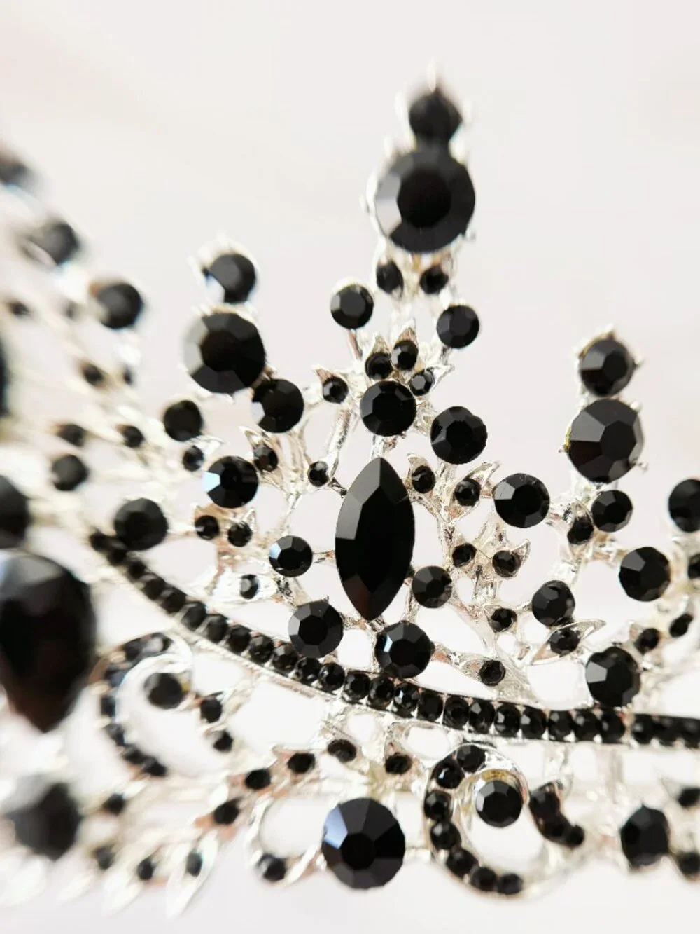 Black Rhinestone Tiara, Silver Gothic Crown for Wedding, Prom, Pageant Headpiece